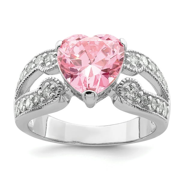 925 Sterling Silver Pink and Clear Cubic Zirconia Ring 
